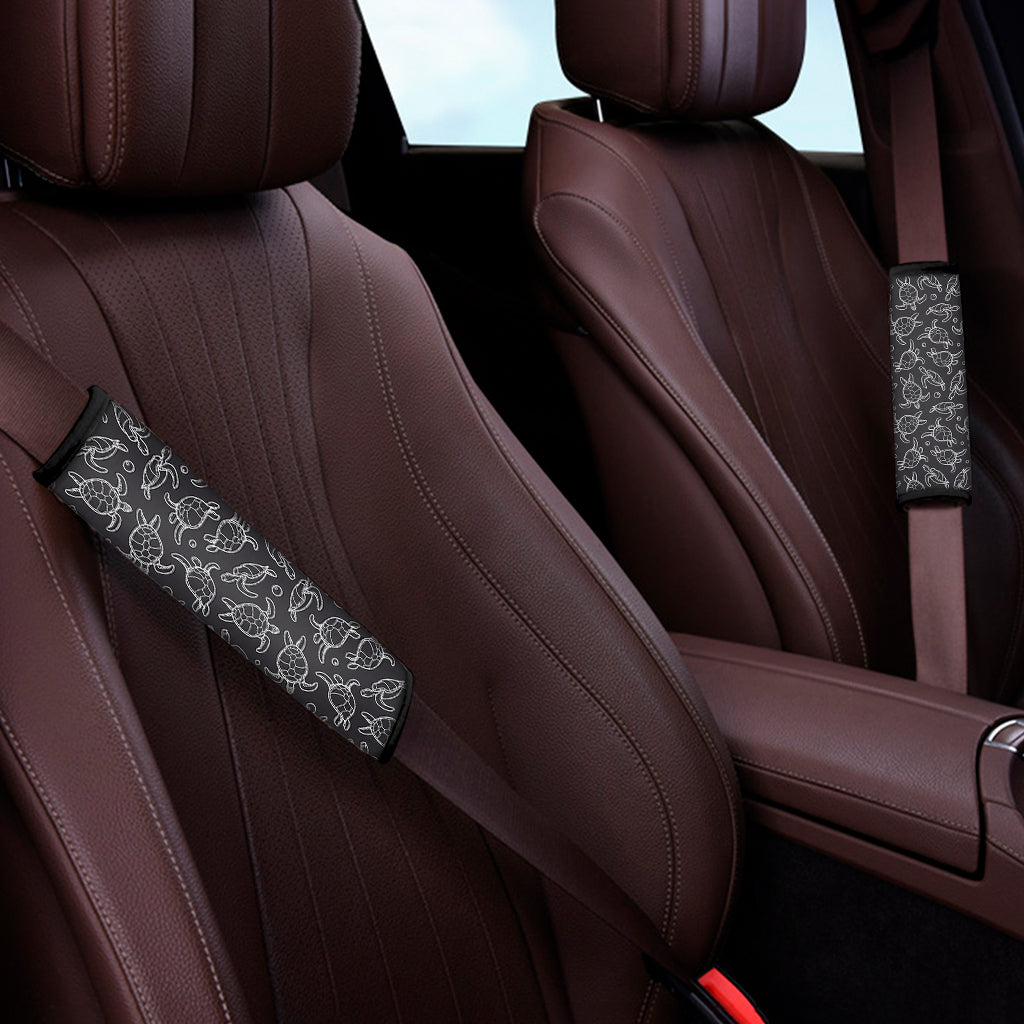 Black And White Sea Turtle Pattern Print Car Seat Belt Covers