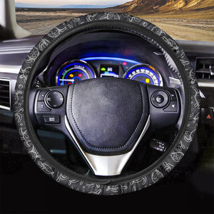 Black And White Sea Turtle Pattern Print Car Steering Wheel Cover