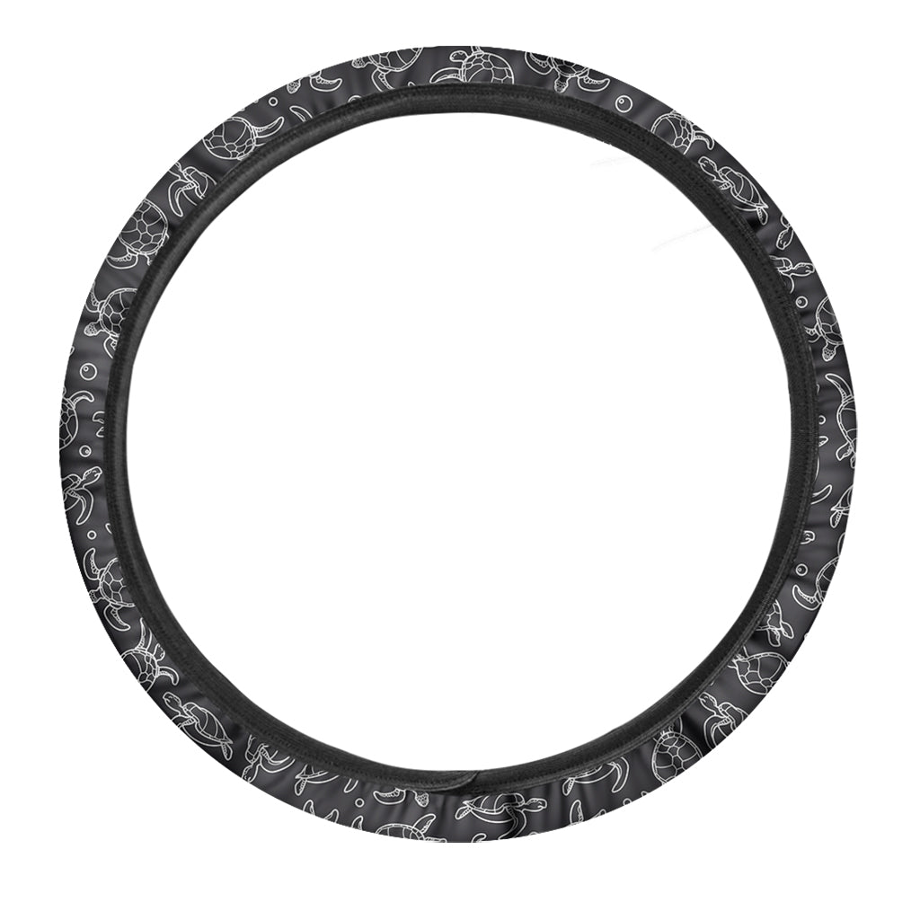 Black And White Sea Turtle Pattern Print Car Steering Wheel Cover