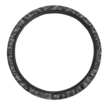 Black And White Sea Turtle Pattern Print Car Steering Wheel Cover