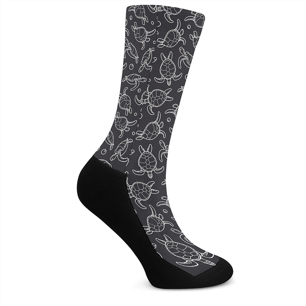 Black And White Sea Turtle Pattern Print Crew Socks