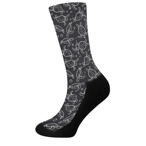 Black And White Sea Turtle Pattern Print Crew Socks