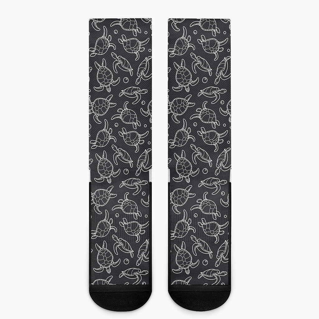 Black And White Sea Turtle Pattern Print Crew Socks