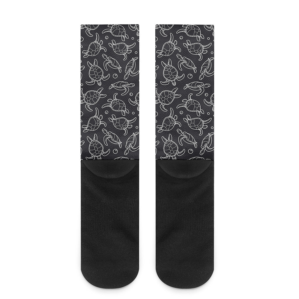 Black And White Sea Turtle Pattern Print Crew Socks