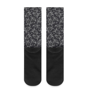 Black And White Sea Turtle Pattern Print Crew Socks