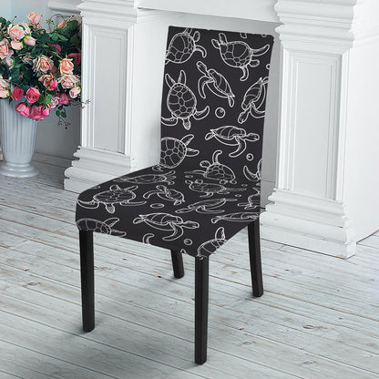 Black And White Sea Turtle Pattern Print Dining Chair Slipcover