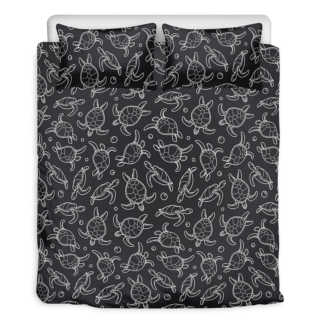 Black And White Sea Turtle Pattern Print Duvet Cover Bedding Set