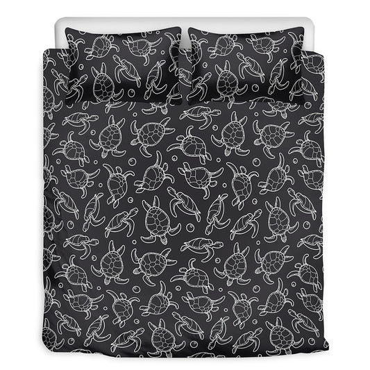 Black And White Sea Turtle Pattern Print Duvet Cover Bedding Set