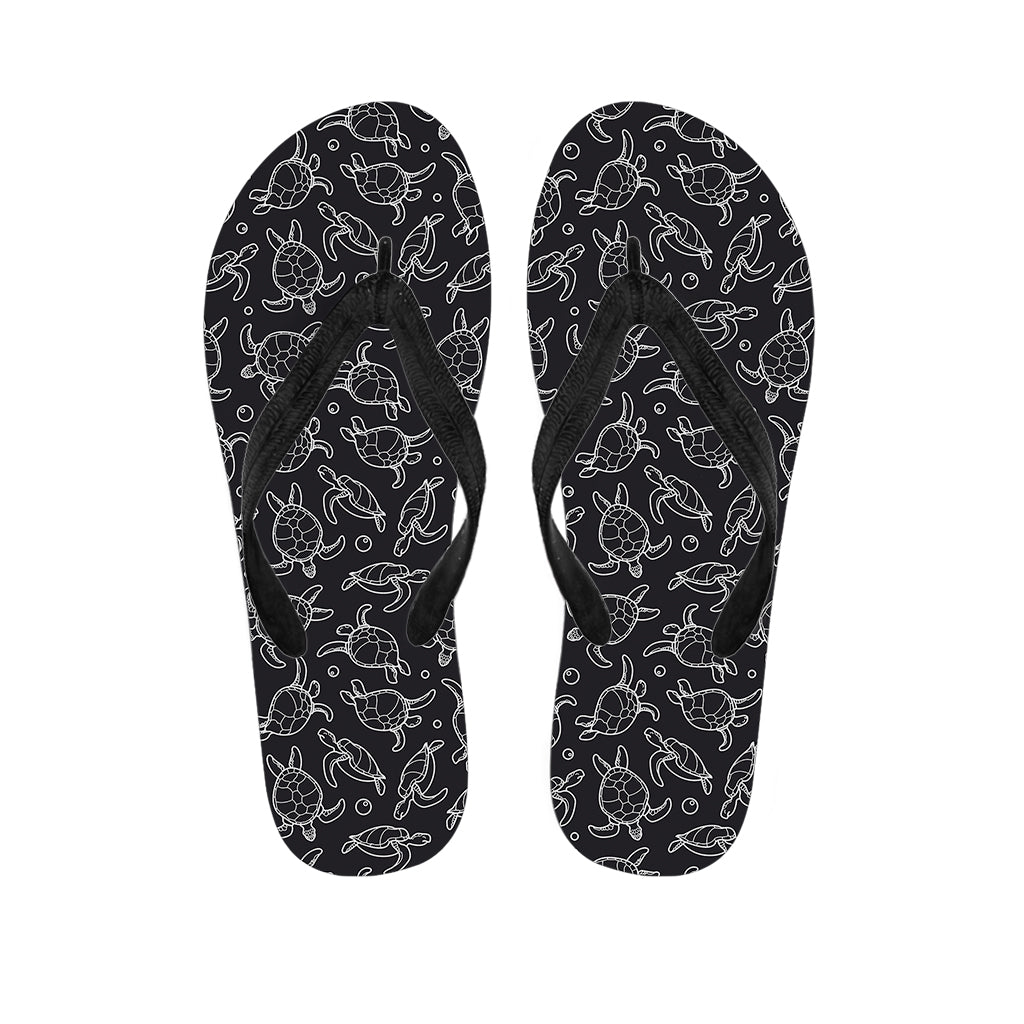 Black And White Sea Turtle Pattern Print Flip Flops