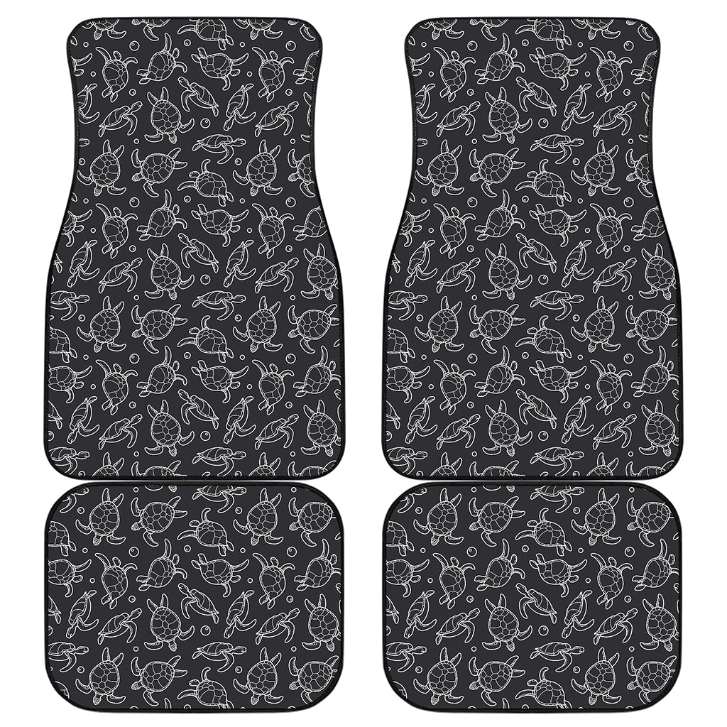 Black And White Sea Turtle Pattern Print Front and Back Car Floor Mats