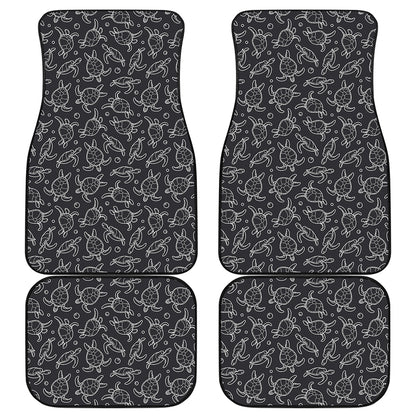 Black And White Sea Turtle Pattern Print Front and Back Car Floor Mats