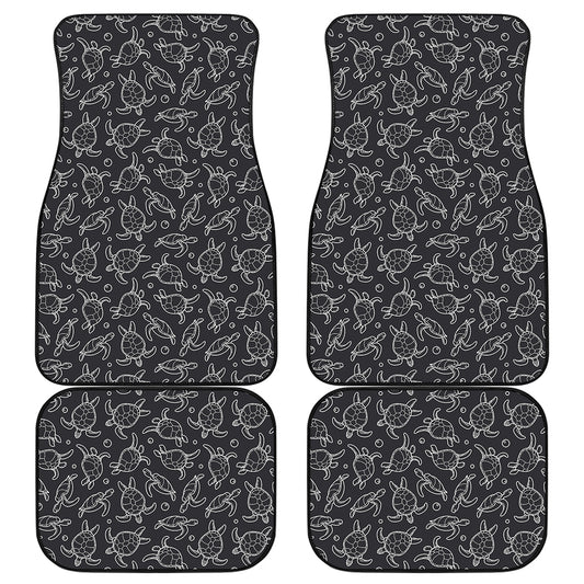 Black And White Sea Turtle Pattern Print Front and Back Car Floor Mats