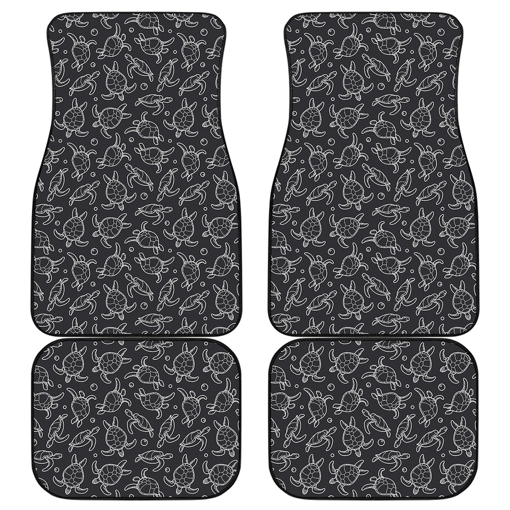 Black And White Sea Turtle Pattern Print Front and Back Car Floor Mats