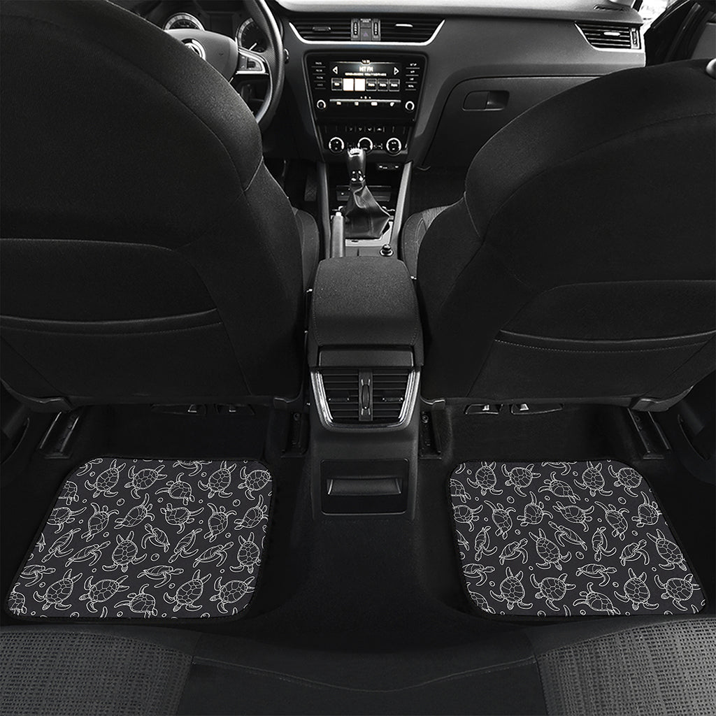 Black And White Sea Turtle Pattern Print Front and Back Car Floor Mats