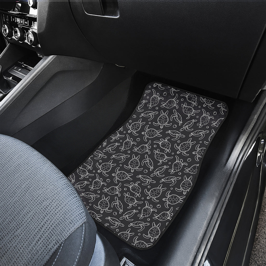 Black And White Sea Turtle Pattern Print Front and Back Car Floor Mats