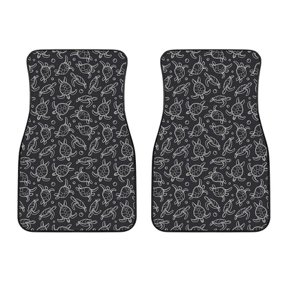 Black And White Sea Turtle Pattern Print Front Car Floor Mats