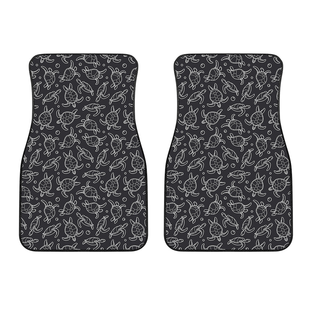 Black And White Sea Turtle Pattern Print Front Car Floor Mats