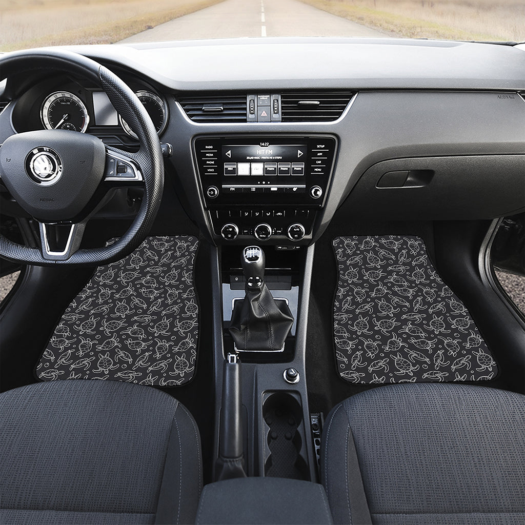 Black And White Sea Turtle Pattern Print Front Car Floor Mats