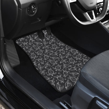 Black And White Sea Turtle Pattern Print Front Car Floor Mats