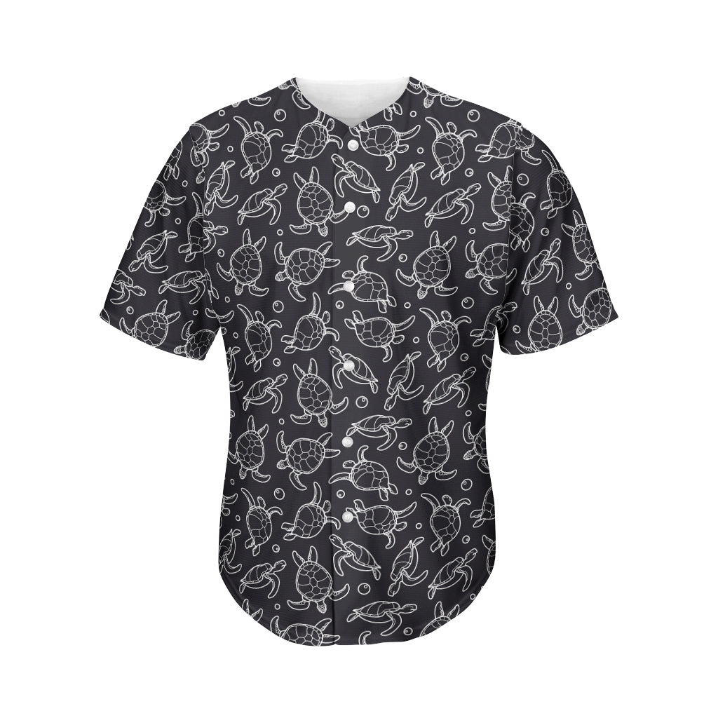 Black And White Sea Turtle Pattern Print Men's Baseball Jersey