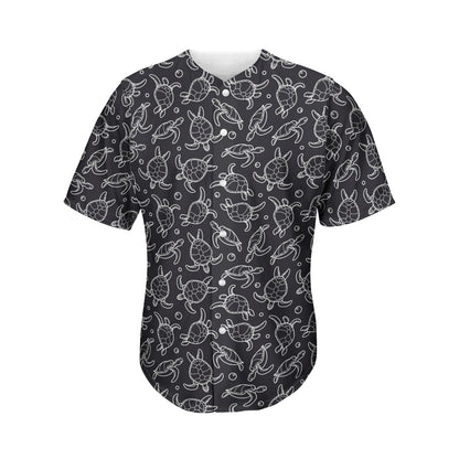 Black And White Sea Turtle Pattern Print Men's Baseball Jersey