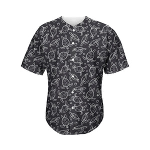 Black And White Sea Turtle Pattern Print Men's Baseball Jersey