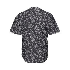 Black And White Sea Turtle Pattern Print Men's Baseball Jersey