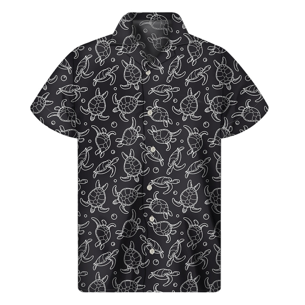Black And White Sea Turtle Pattern Print Men's Short Sleeve Shirt
