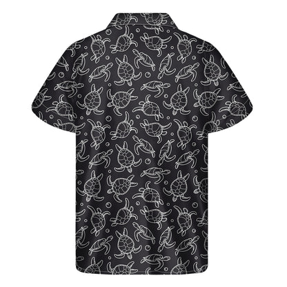 Black And White Sea Turtle Pattern Print Men's Short Sleeve Shirt