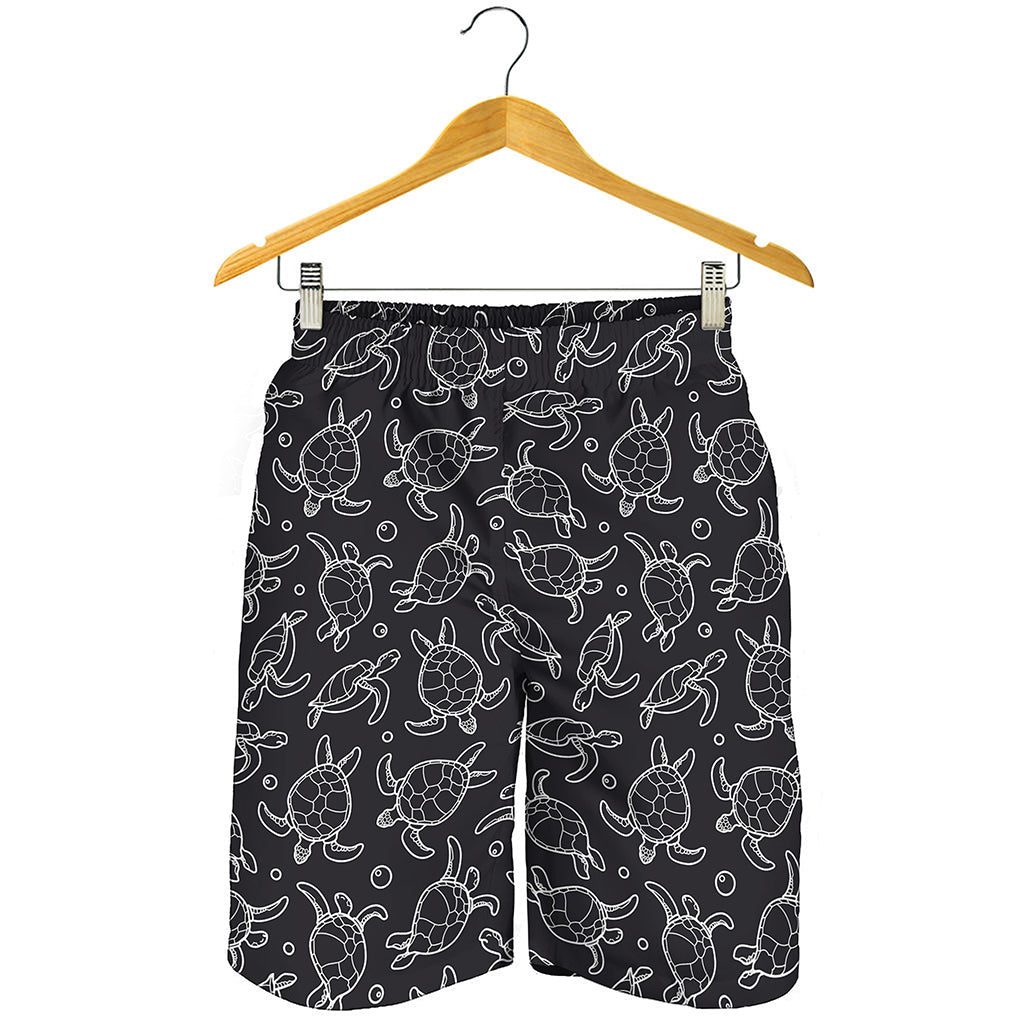 Black And White Sea Turtle Pattern Print Men's Shorts