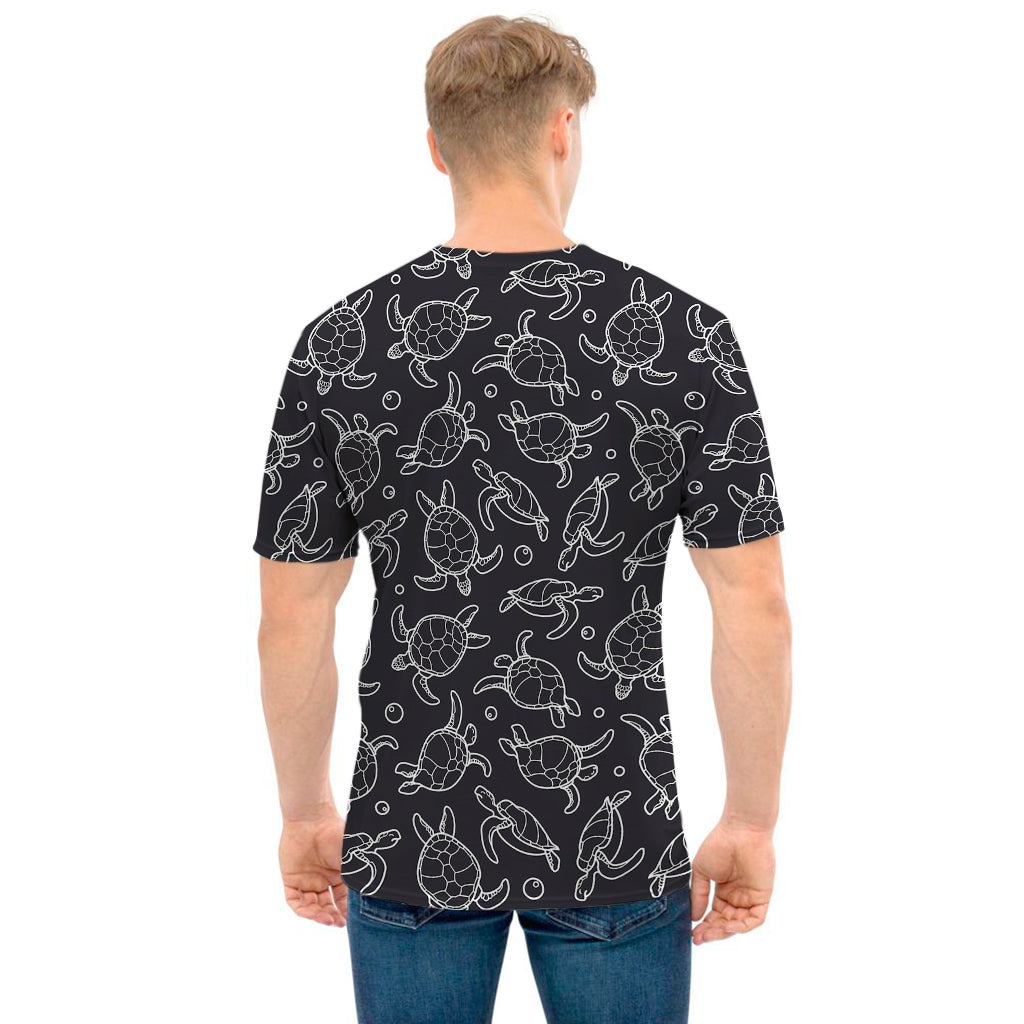 Black And White Sea Turtle Pattern Print Men's T-Shirt