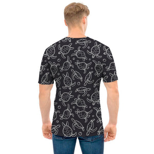 Black And White Sea Turtle Pattern Print Men's T-Shirt