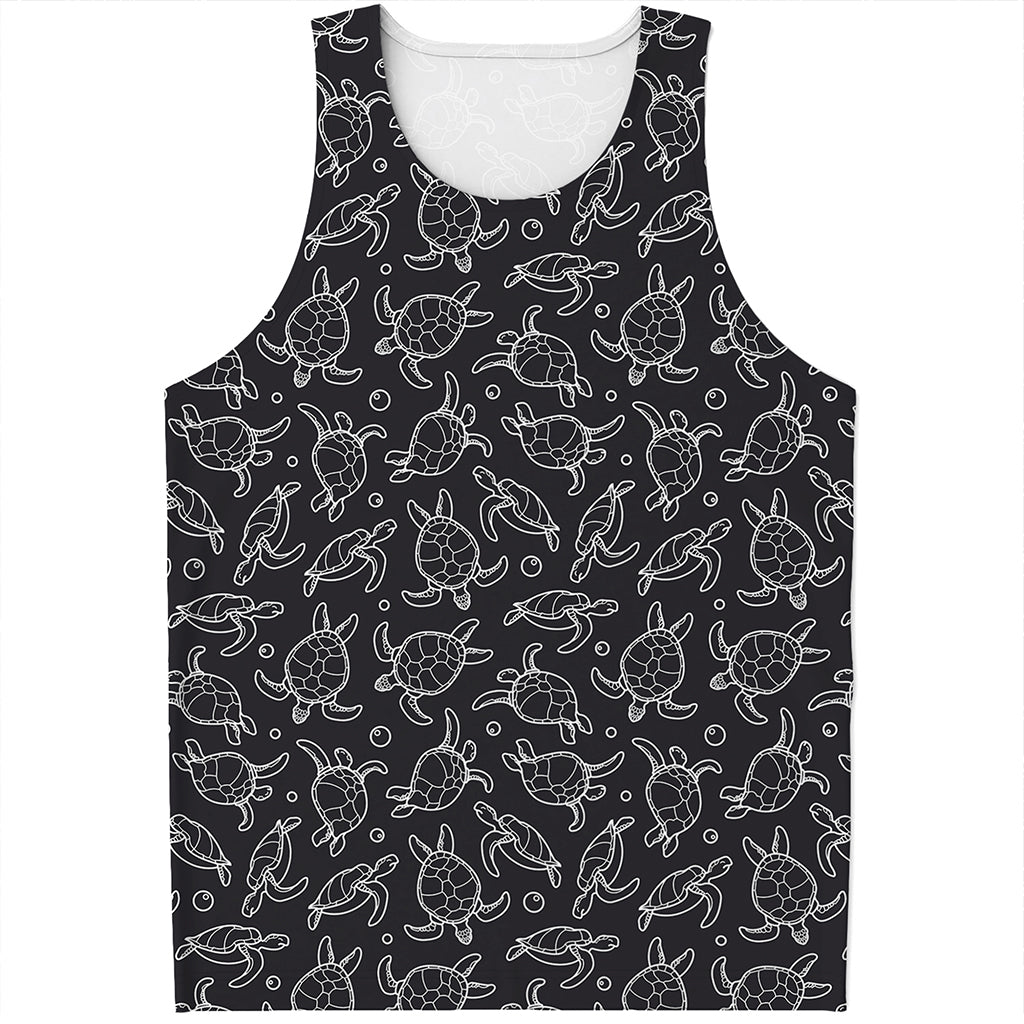 Black And White Sea Turtle Pattern Print Men's Tank Top