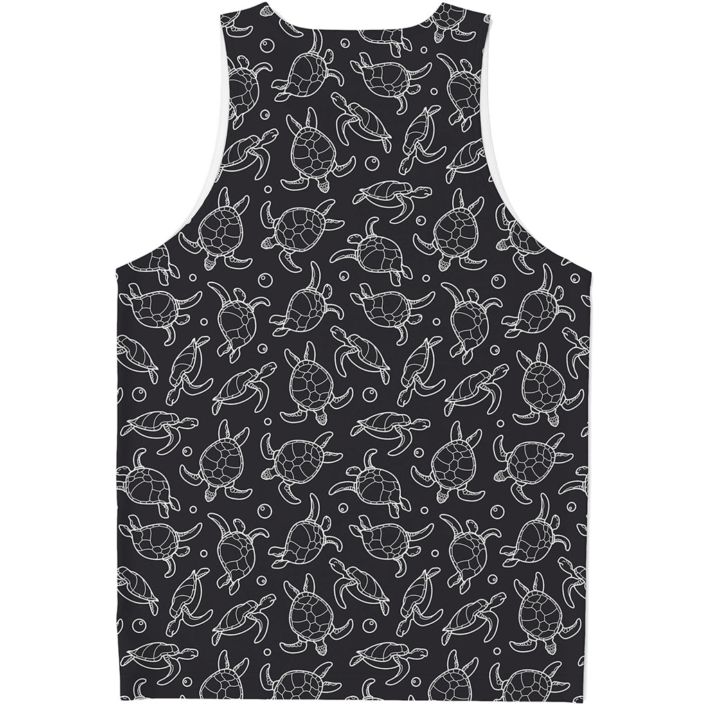 Black And White Sea Turtle Pattern Print Men's Tank Top