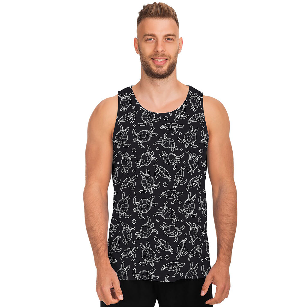 Black And White Sea Turtle Pattern Print Men's Tank Top