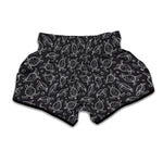 Black And White Sea Turtle Pattern Print Muay Thai Boxing Shorts