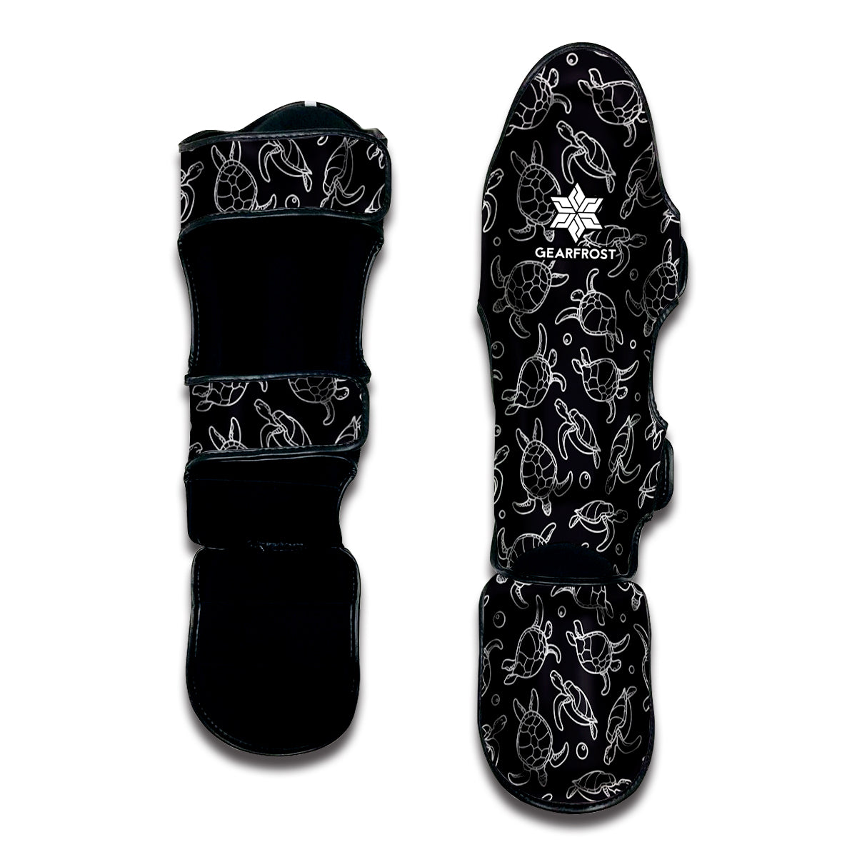 Black And White Sea Turtle Pattern Print Muay Thai Shin Guard