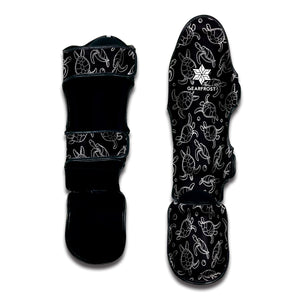 Black And White Sea Turtle Pattern Print Muay Thai Shin Guard