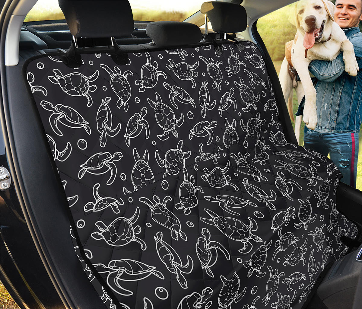 Black And White Sea Turtle Pattern Print Pet Car Back Seat Cover