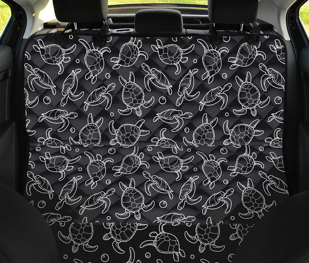 Black And White Sea Turtle Pattern Print Pet Car Back Seat Cover