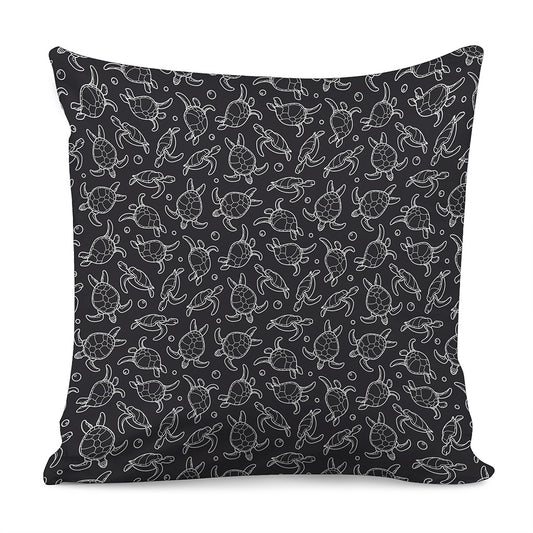 Black And White Sea Turtle Pattern Print Pillow Cover