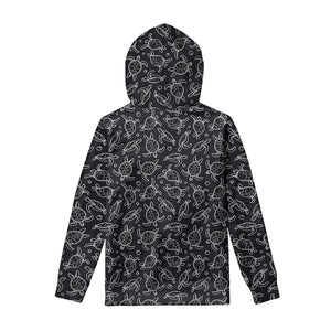 Black And White Sea Turtle Pattern Print Pullover Hoodie