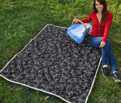 Black And White Sea Turtle Pattern Print Quilt