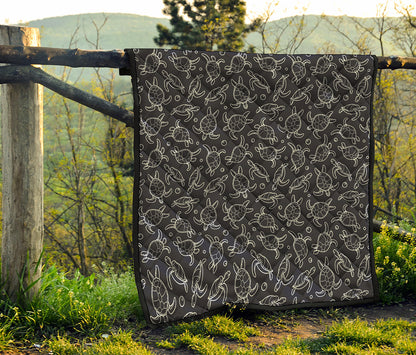 Black And White Sea Turtle Pattern Print Quilt