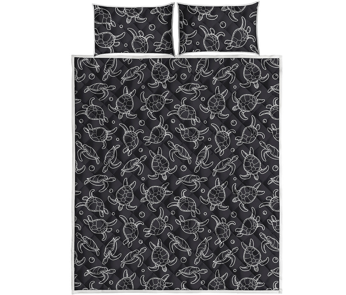 Black And White Sea Turtle Pattern Print Quilt Bed Set