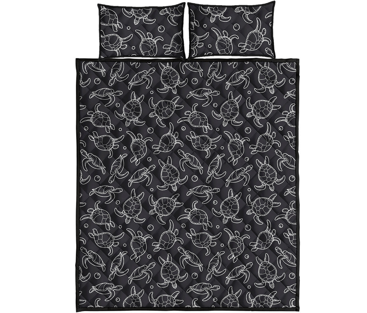 Black And White Sea Turtle Pattern Print Quilt Bed Set