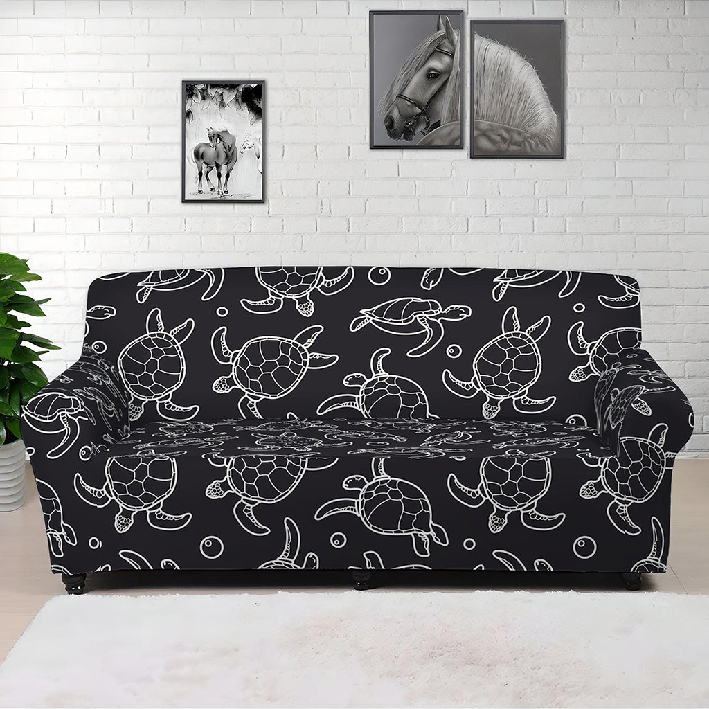 Black And White Sea Turtle Pattern Print Sofa Cover