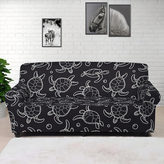 Black And White Sea Turtle Pattern Print Sofa Cover