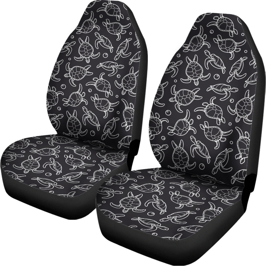 Black And White Sea Turtle Pattern Print Universal Fit Car Seat Covers