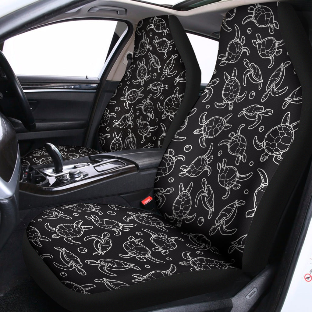 Black And White Sea Turtle Pattern Print Universal Fit Car Seat Covers